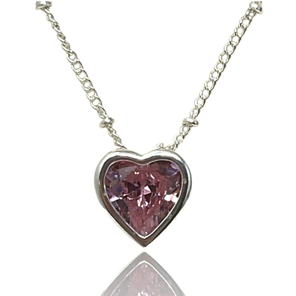 Heart Pendant Necklace Made with Swarovski® Crystal | Pink Crystal | Silver Tone
